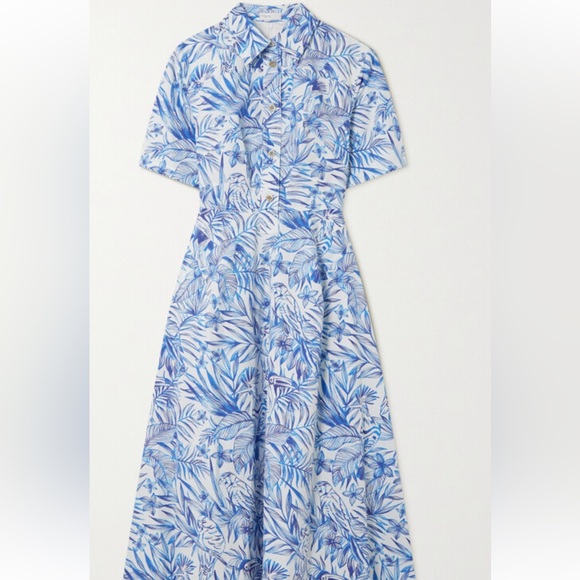 Rosetta Getty Blue and White Midi Sundress with Notched Collar - Picture 6 of 13